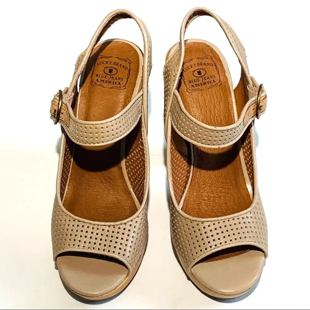 Lucky Brand Heels Sandals Shoes Meli Open Toe Leather Platform Sandals Size 8.5